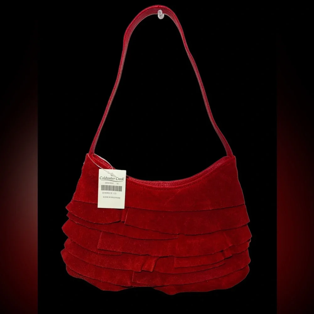NWT Coldwater Creek RED Y2K‎ Suede Purse with Ruffles Shoulder Bag